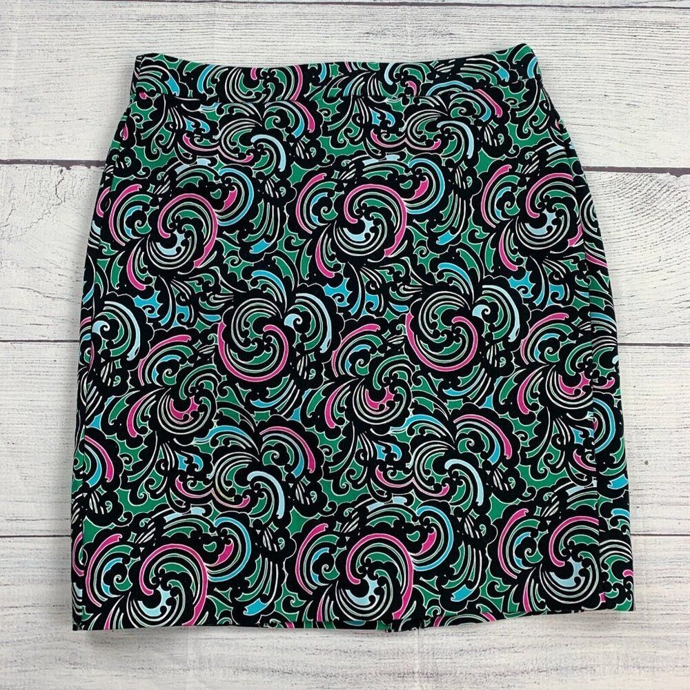 Banana Republic Skirt sz 6 Pencil Black Green Pattern Above Knee Length 19.5"